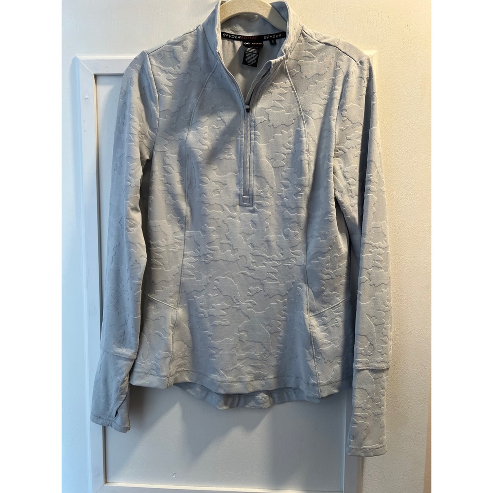 Spyder Active Womens Small 1/4 Zip Pullover Camo Jacquard Thumbhole Light Blue